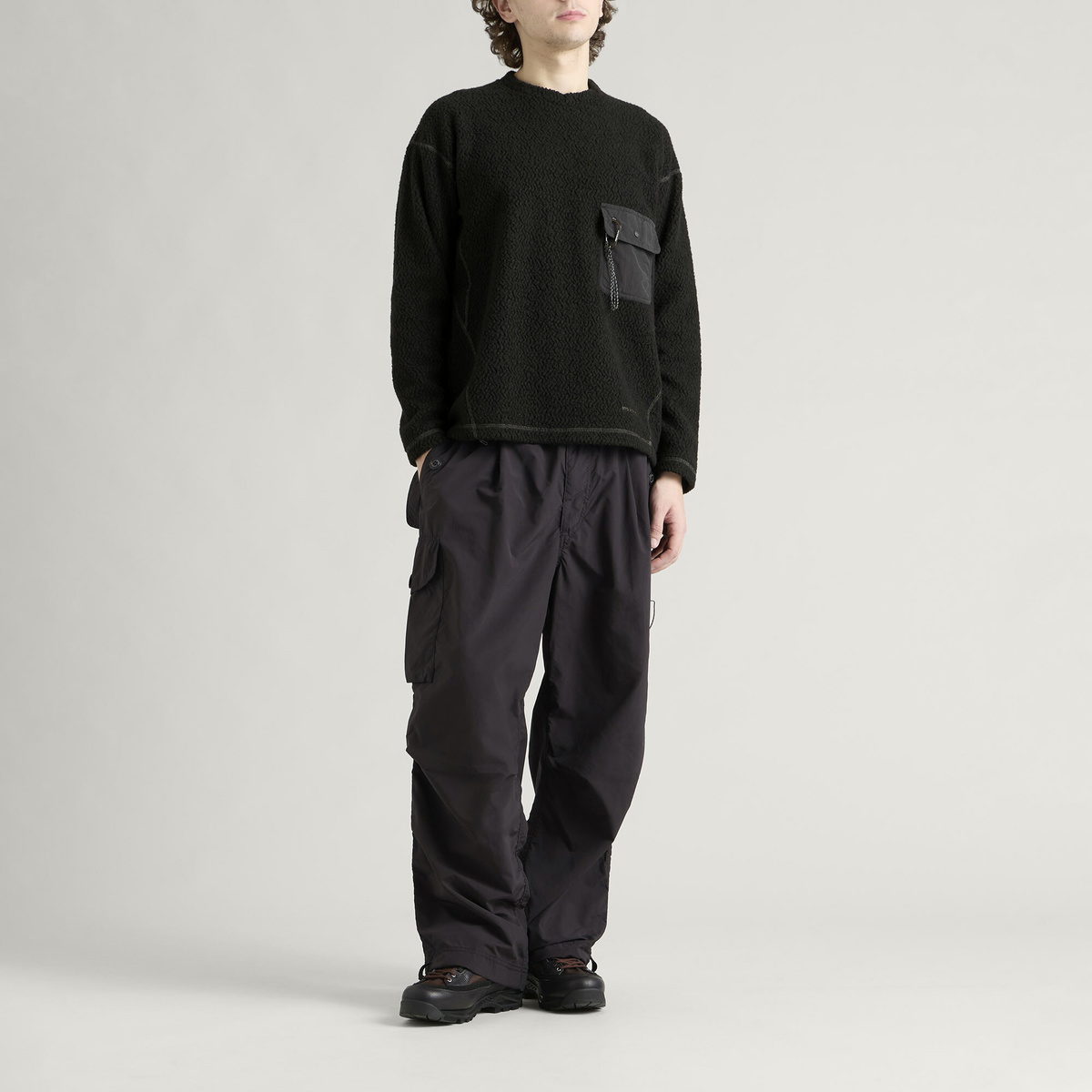 And Wander Men's Re Wool JQ Crew Sweatshirt in Black