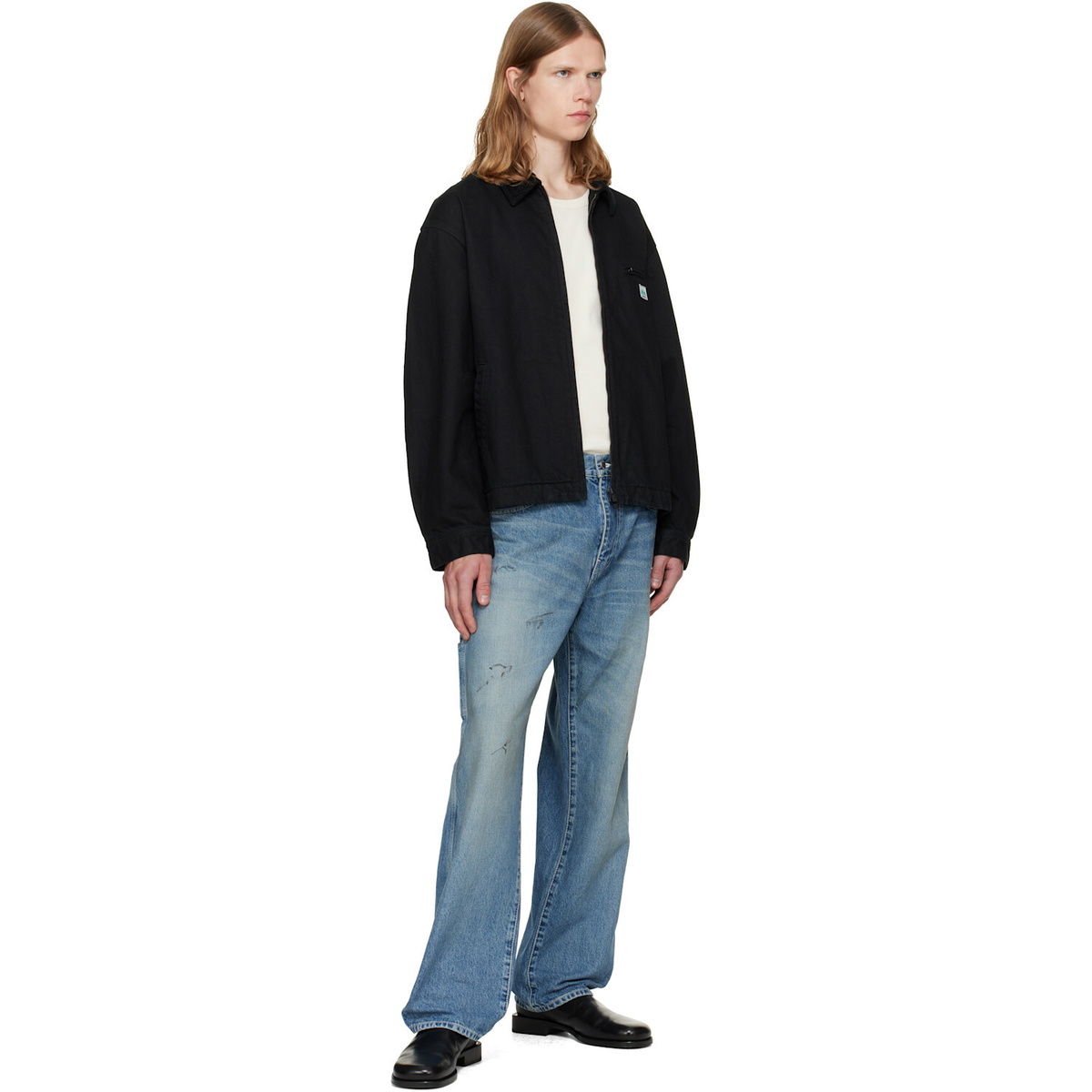 vowels Black Cord Collared Zip-Up Denim Jacket