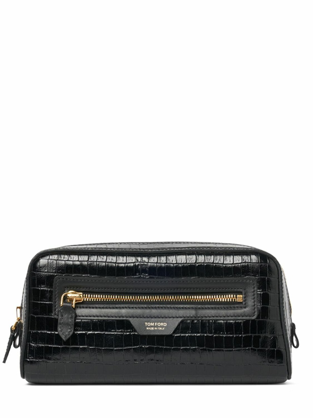 Photo: TOM FORD - Logo Croc Embossed Leather Toiletry Bag