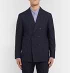 Brunello Cucinelli - Navy Double-Breasted Pinstriped Wool, Linen and Silk-Blend Suit Jacket - Navy
