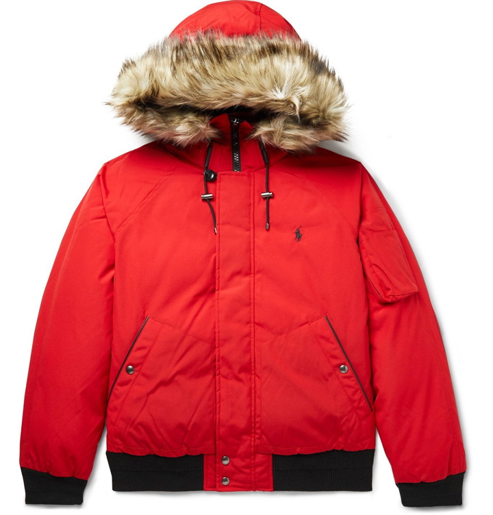 Photo: POLO RALPH LAUREN - Faux Fur-Trimmed Logo-Embroidered Shell Down Hooded Bomber Jacket - Red