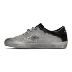 Golden Goose Silver and Black Suede Superstar Sneakers