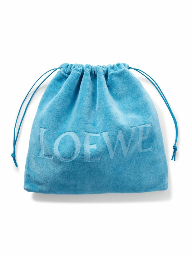 Photo: LOEWE - Paula's Ibiza Logo-Debossed Leather-Trimmed Cotton-Terry Drawstring Pouch