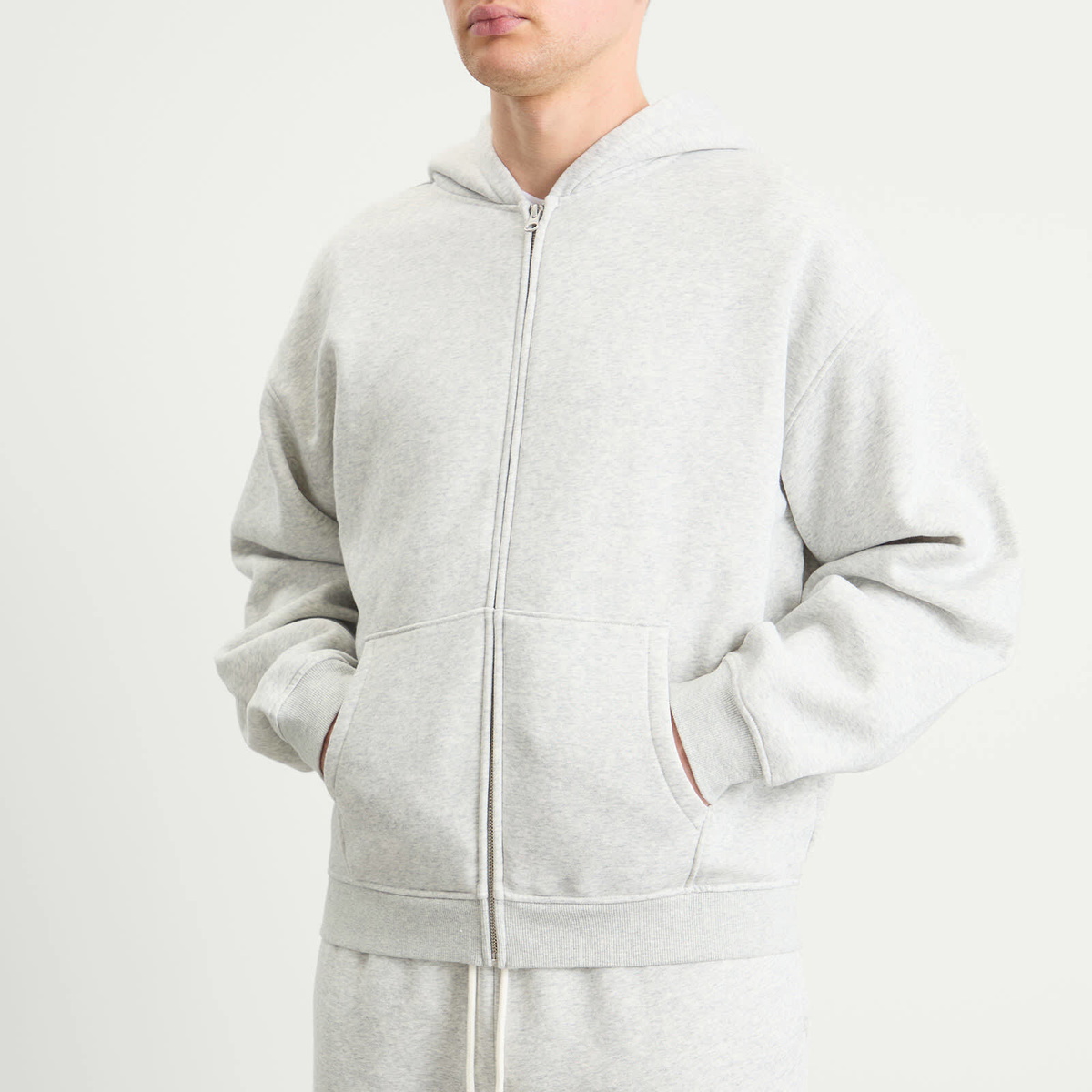 SKIMS Men's Zip Hoodie in Light Heather Grey