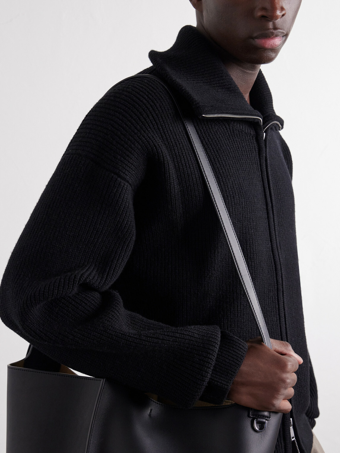 Studio Nicholson - Ribbed-Knit Merino Wool Zip-Up Cardigan - Black