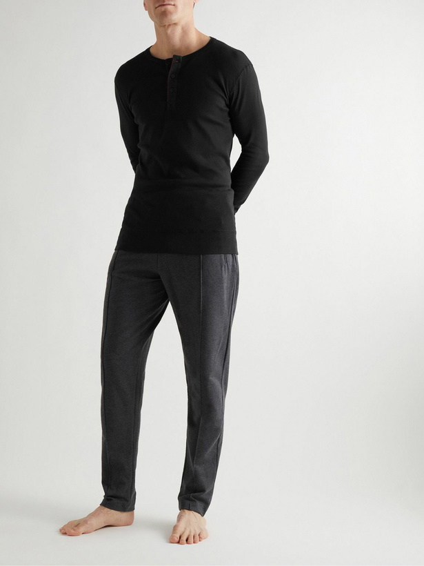 Photo: Hemen Biarritz - Harri Slim-Fit Organic Cotton-Jersey Henley Pyjama T-Shirt - Black