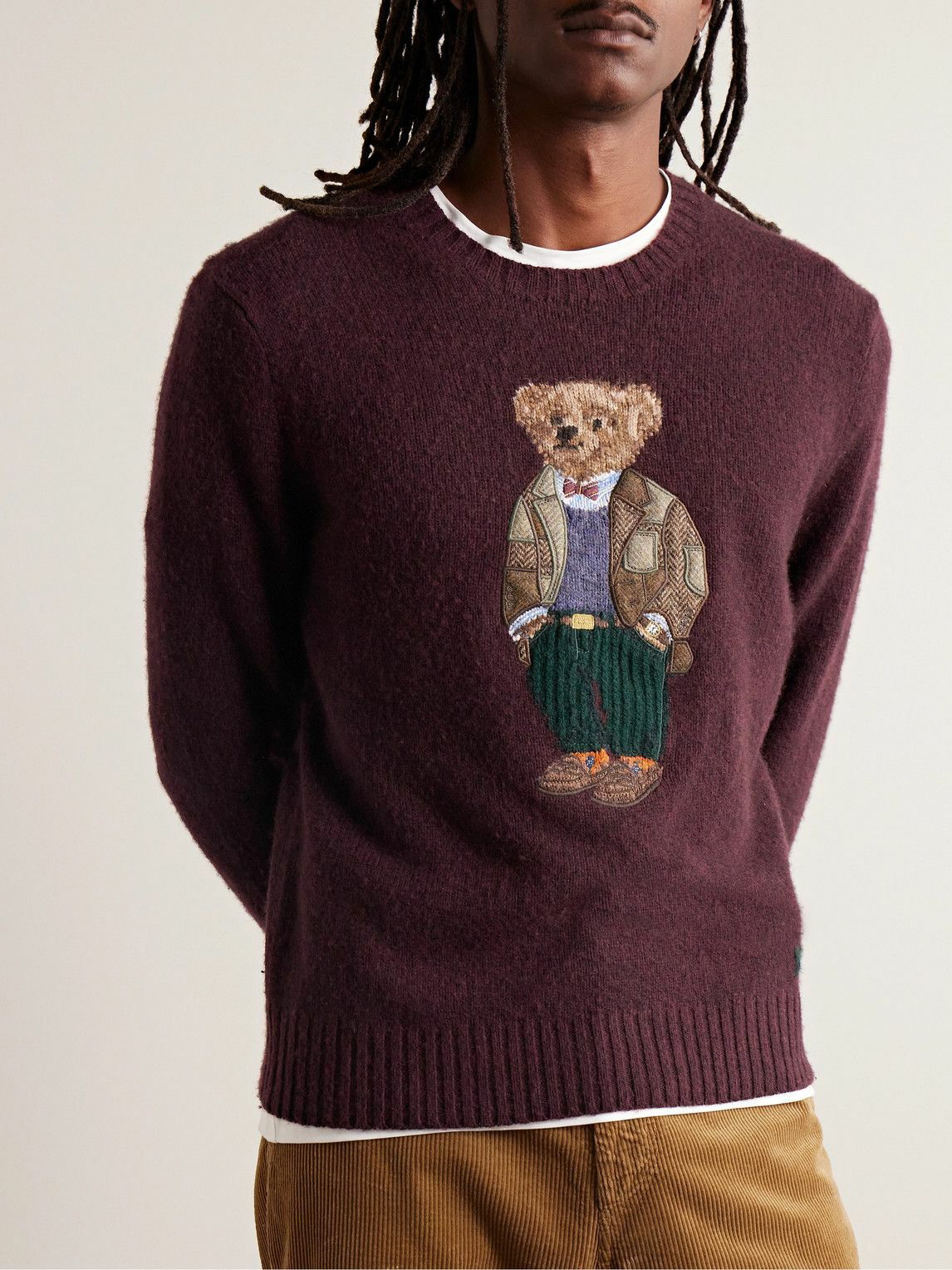 Polo Ralph Lauren Fancy Bear Embroidered Wool And Cashmere-blend Sweater in  Natural