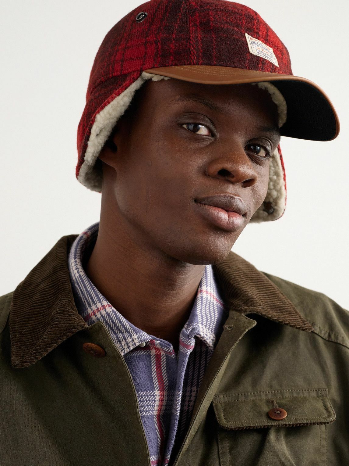 Polo Ralph Lauren - Polo Country Logo-Appliquéd Checked Leather-Trimmed Fleece and Wool Hat - Red