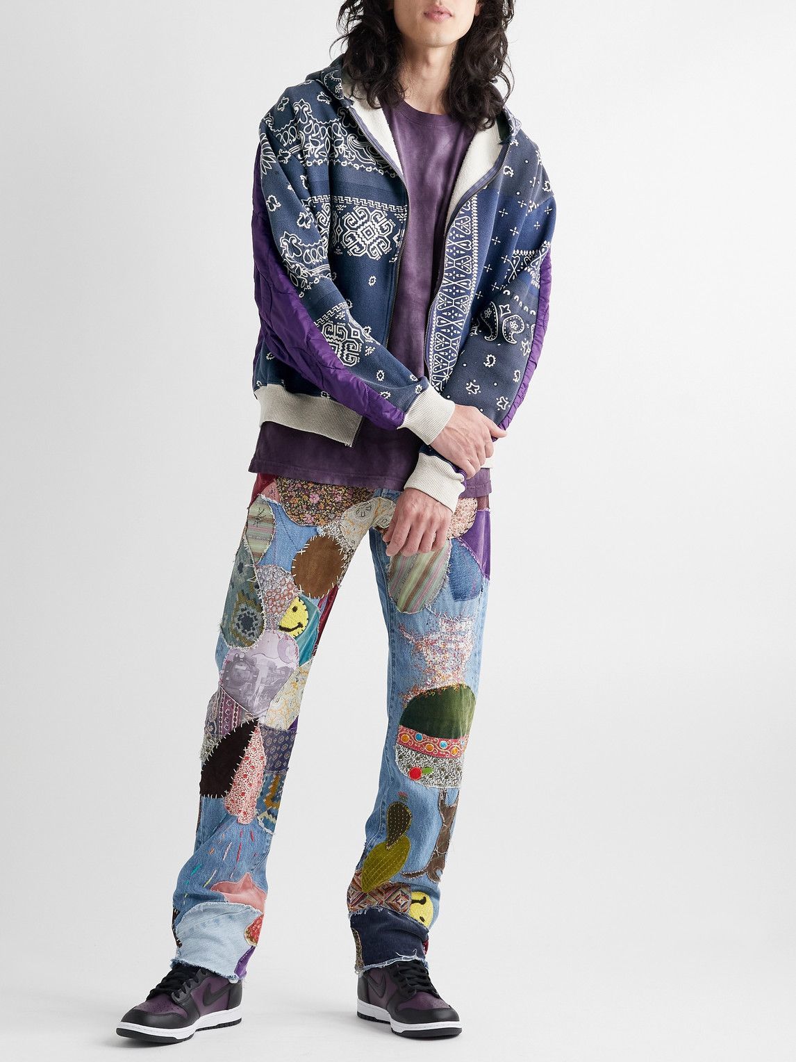 KAPITAL KOUNTRY Quilted ジップアップパーカー KAPITAL - Bandana-Print Cotton-Jersey and Quilted Shell Zip-Up