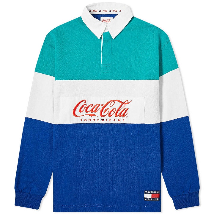 Photo: Tommy Jeans x Coca-Cola Rugby Shirt Teal Blue & Sodalite Blue