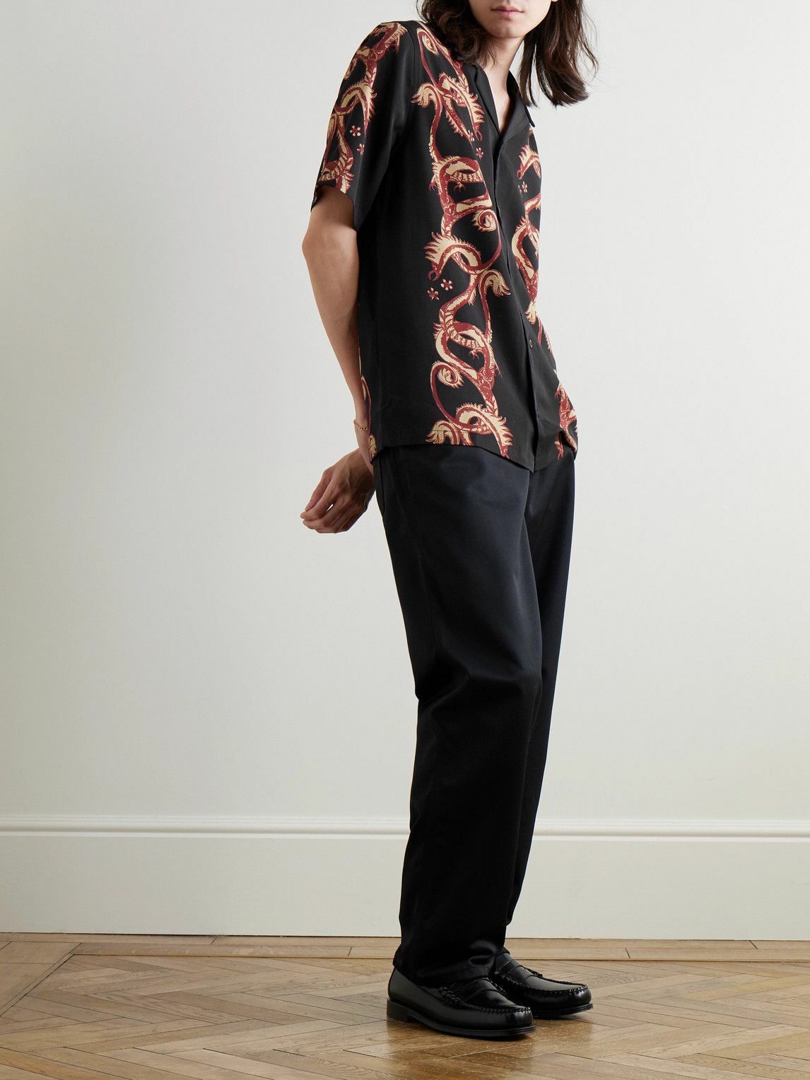 MANAAKI - Taniwha Camp-Collar Printed Lyocell-Twill Shirt - Black