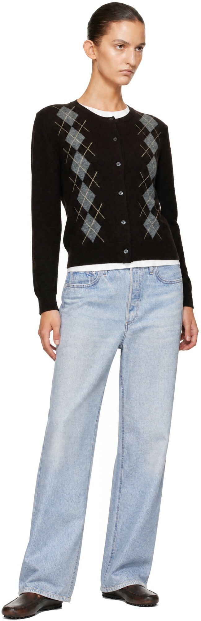 &Daughter Brown Una Argyle Crewneck Cardigan