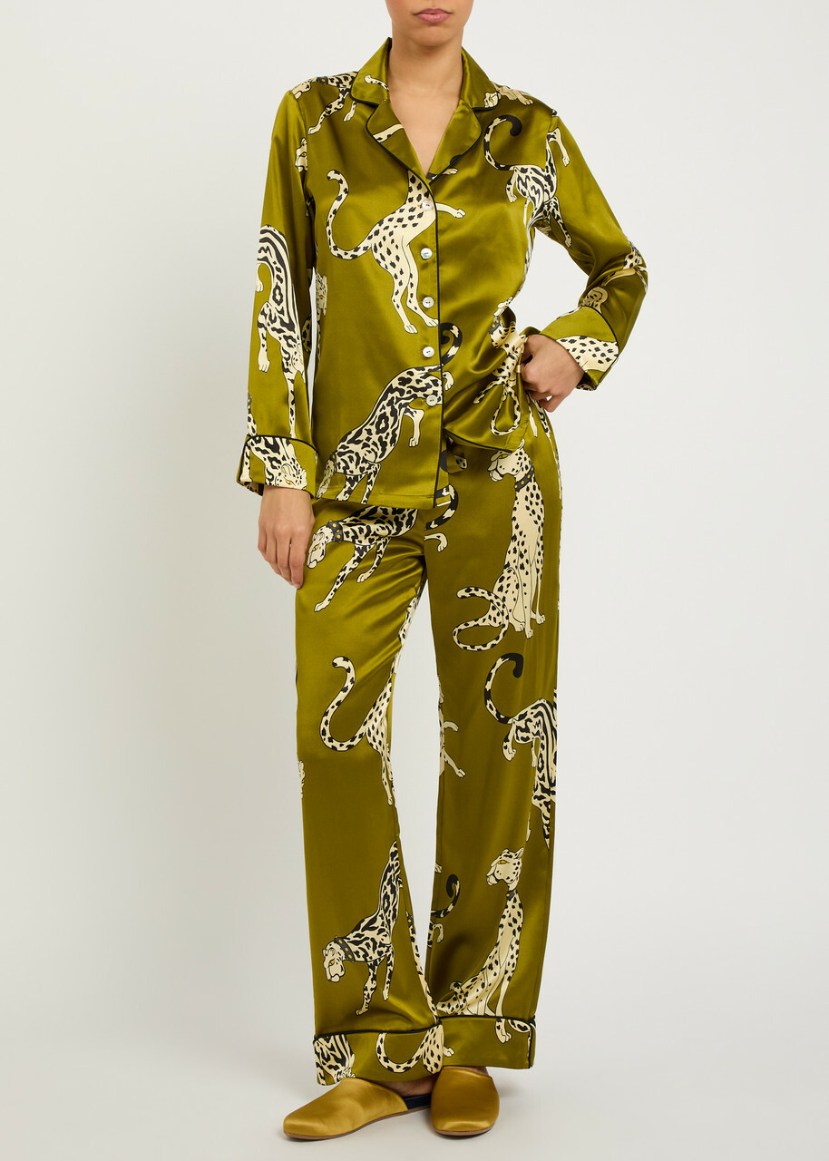 Olivia Von Halle Lila Silk-satin Pyjama set Olive