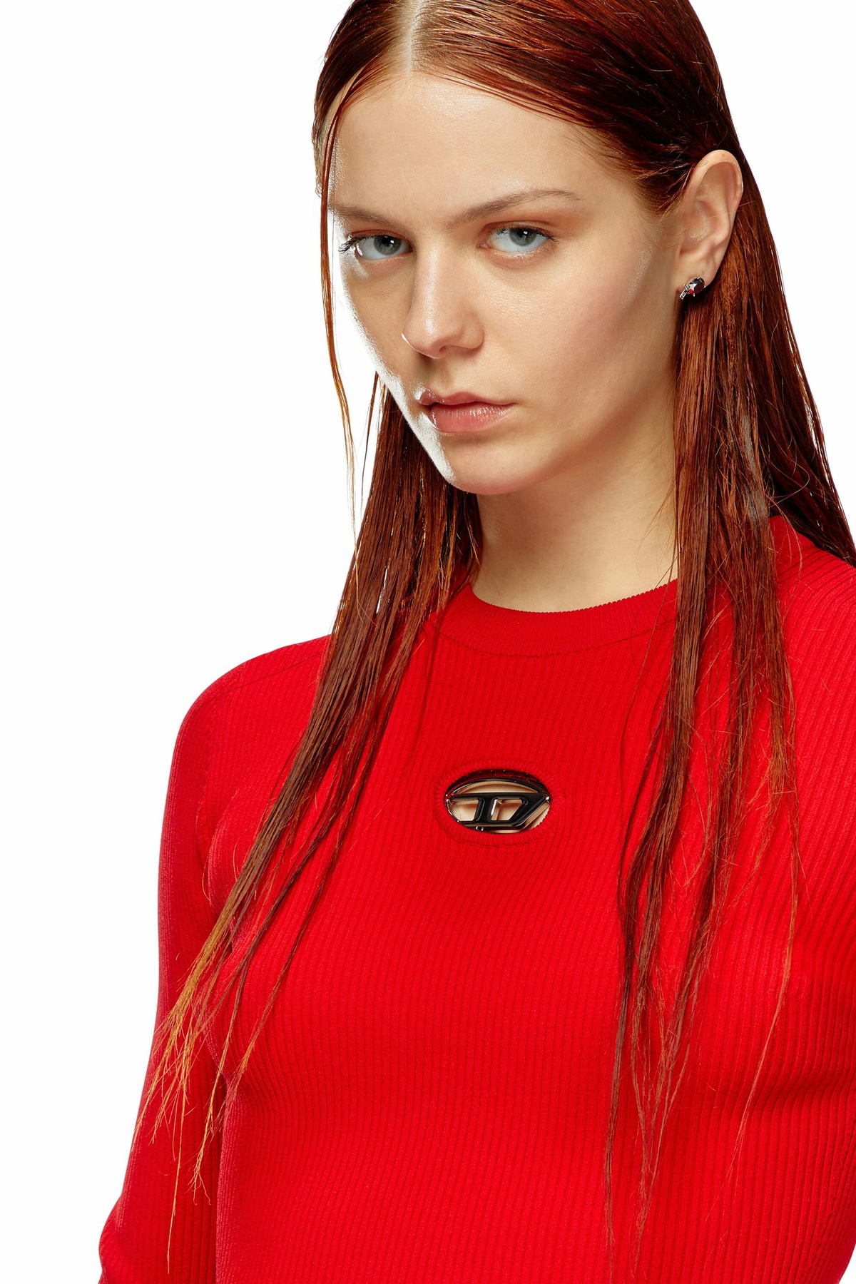 Diesel Rib-knit viscose-blend top with Oval D - Tops Womens in Red Diesel