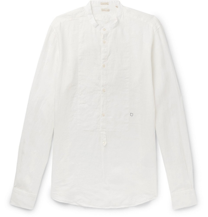 Photo: Massimo Alba - Grandad-Collar Linen Half-Placket Shirt - White