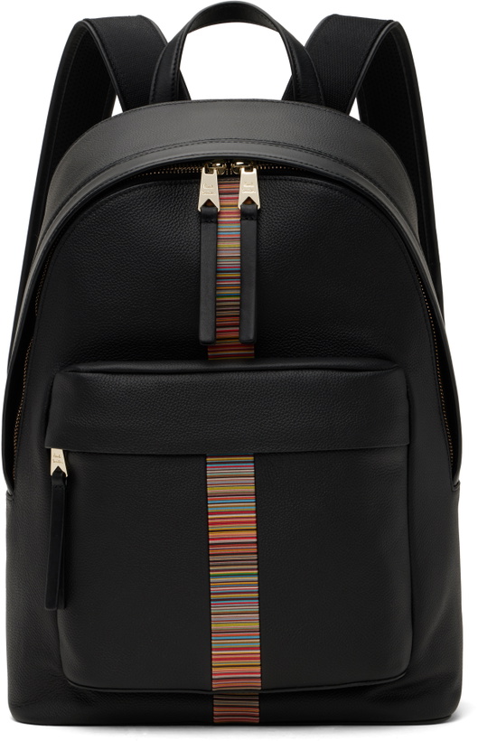 Photo: Paul Smith Black Leather Signature Stripe Trim Backpack