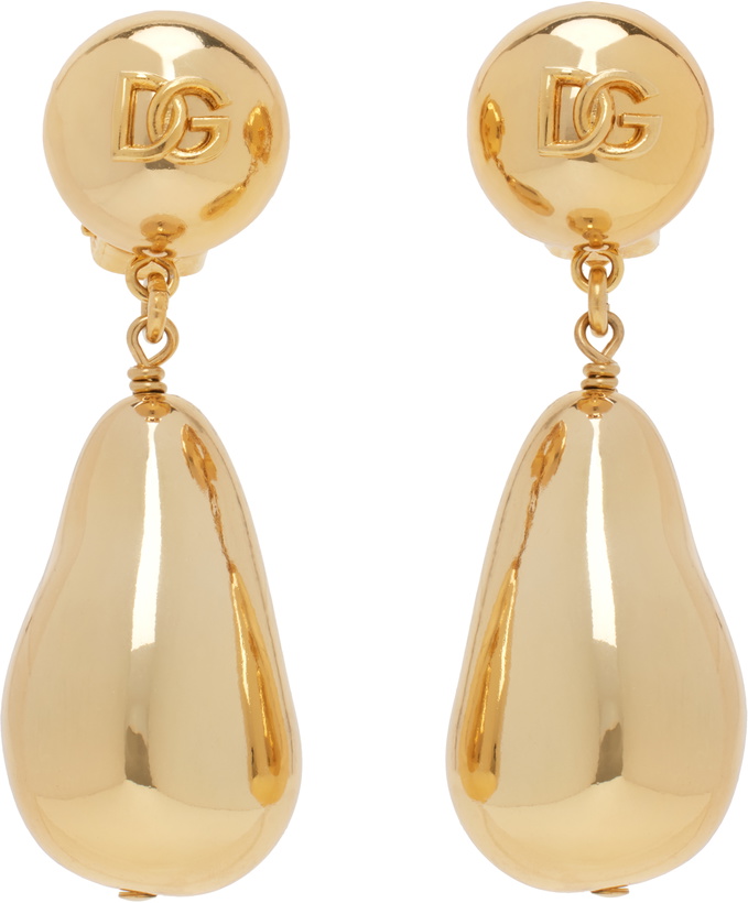 Photo: Dolce&Gabbana Gold Teardrop 'DG' Logo Clip-on Earrings