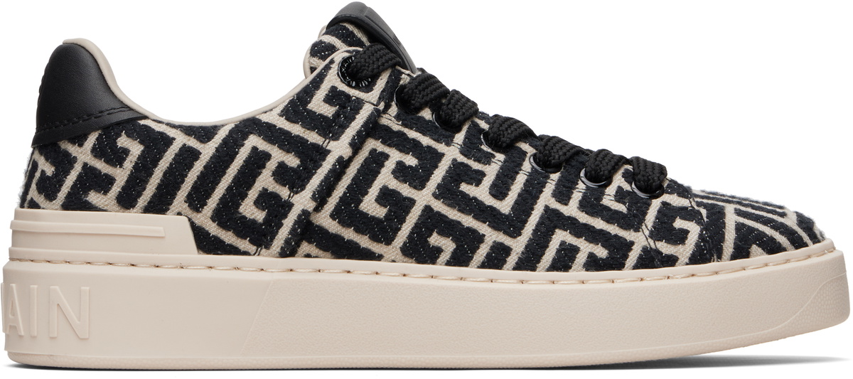 BALMAIN Black & Beige Monogram Jacquard B-Court Sneakers