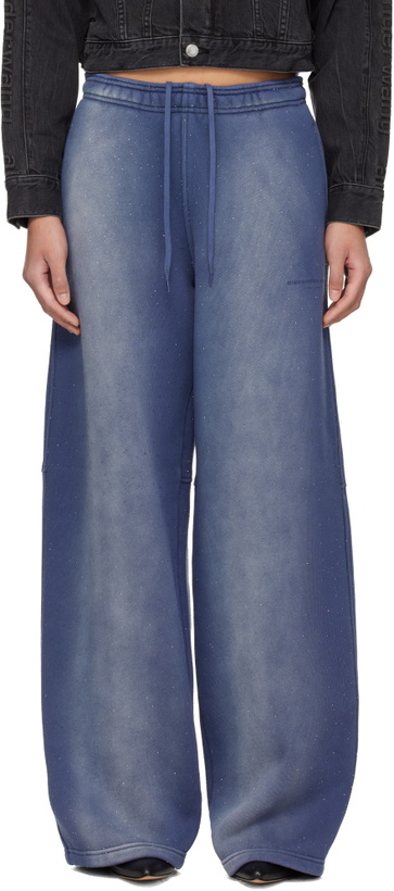 Photo: Alexander Wang Navy Allover Hotfix Mid-Rise Sweatpants