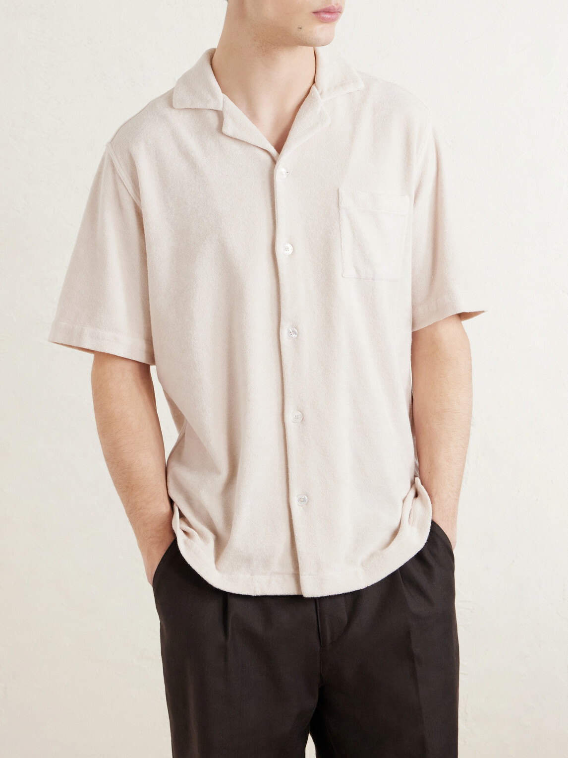 FEDELI - Camp-Collar Cotton-Terry Shirt - Neutrals Fedeli