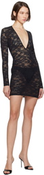Fleur du Mal Black 'Le Stretch' Lace Plunge Minidress