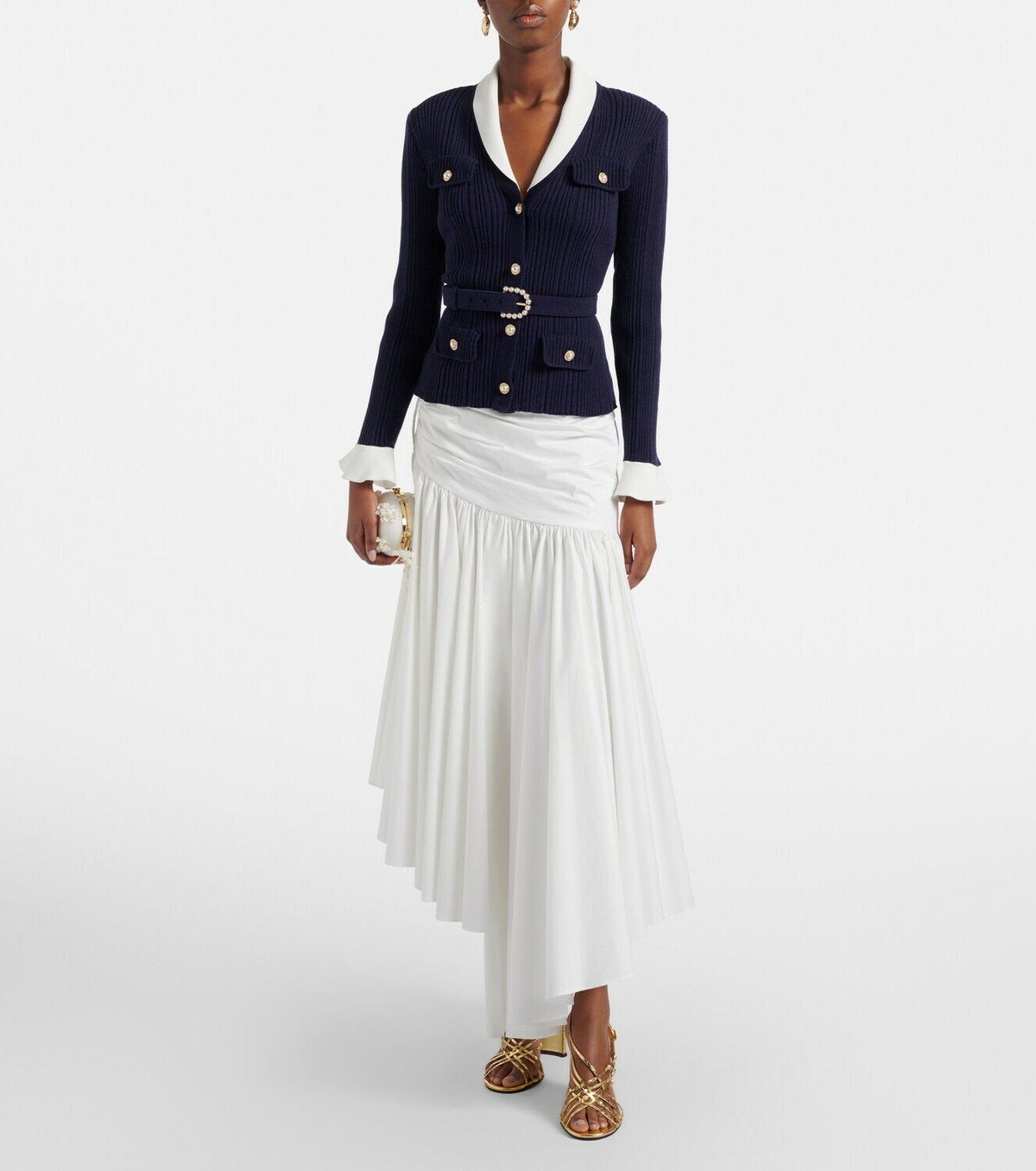 Self-Portrait Belted ribbed-knit cardigan