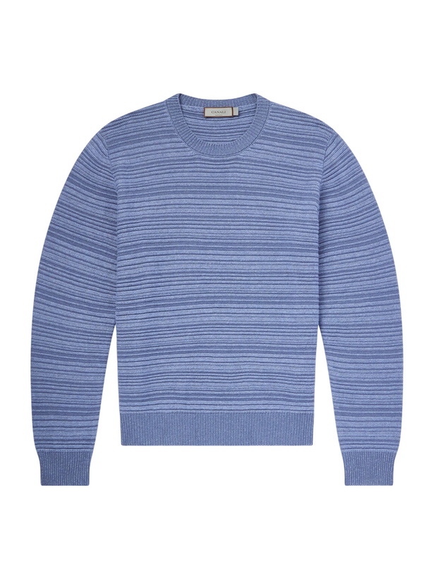 Photo: Canali - Striped Wool and Cashmere-Blend Sweater - Blue