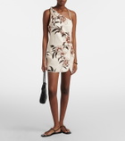 SIR Floral one-shoulder linen minidress