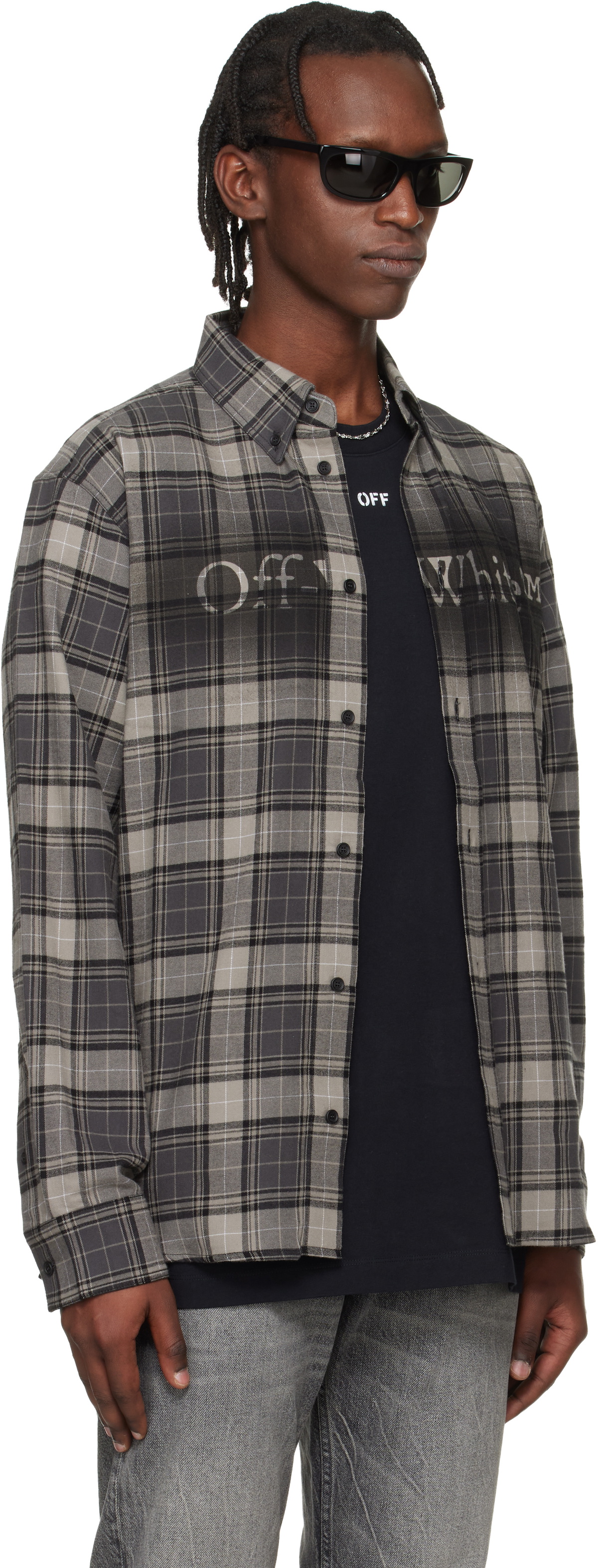 Off-White Gray Spray Book Check Flannel Shirt