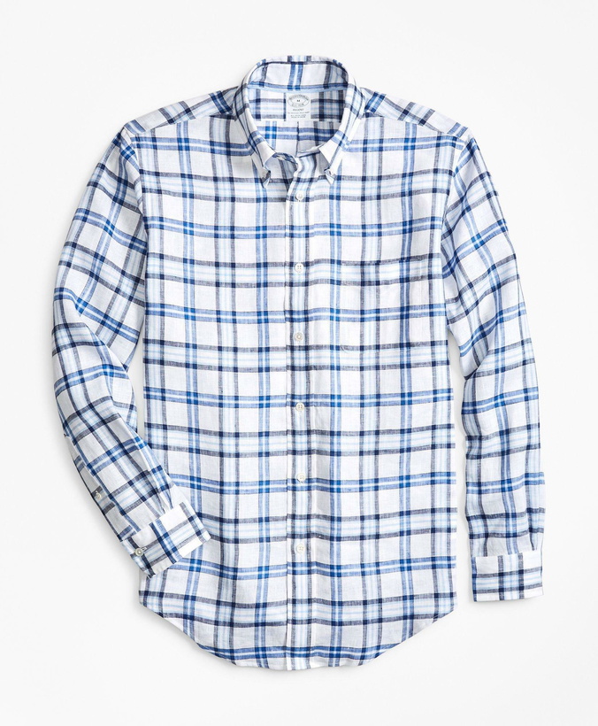 Photo: Brooks Brothers Men's Regent Regular-Fit Sport Shirt, Tartan Irish Linen | White