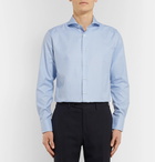 Canali - Light-Blue Cutaway-Collar Checked Cotton-Jacquard Shirt - Men - Blue