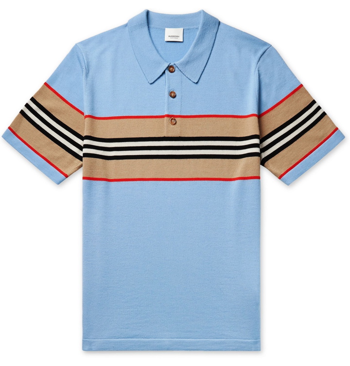 Photo: Burberry - Striped Merino Wool Polo Shirt - Blue