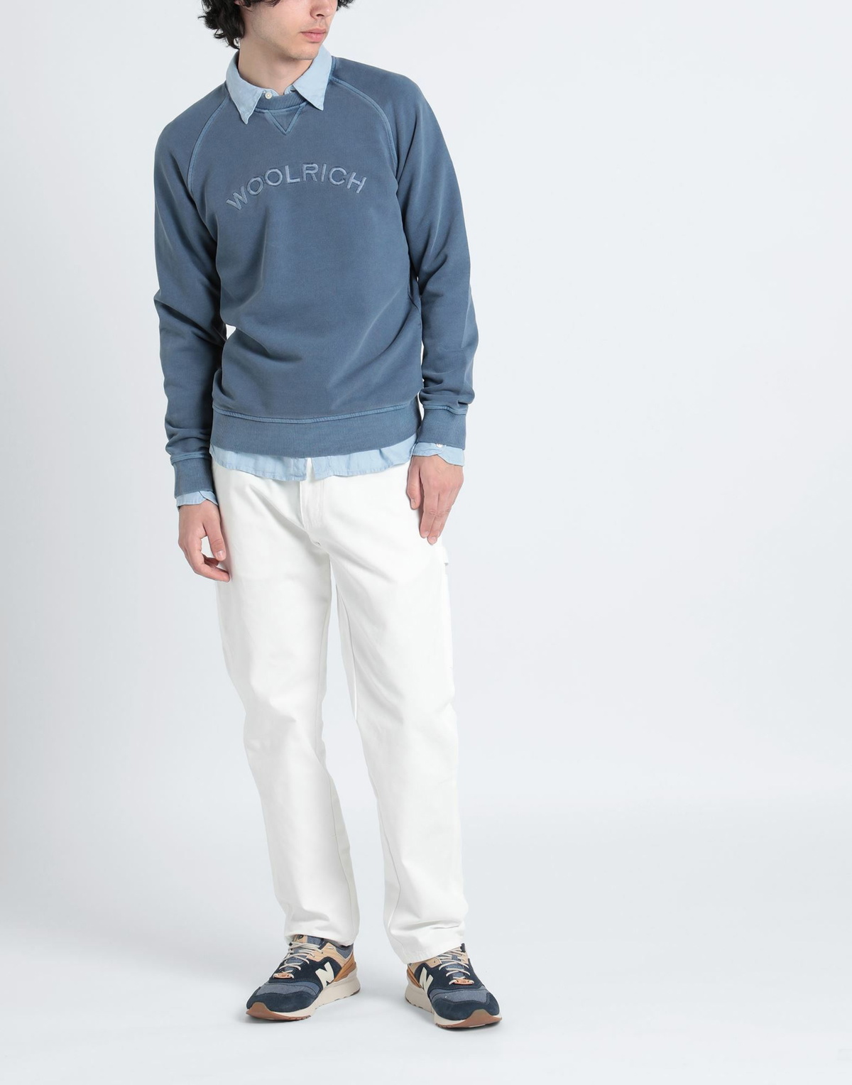 Woolrich Varsity Crewneck Mens Sweatshirt Slate in Blue
