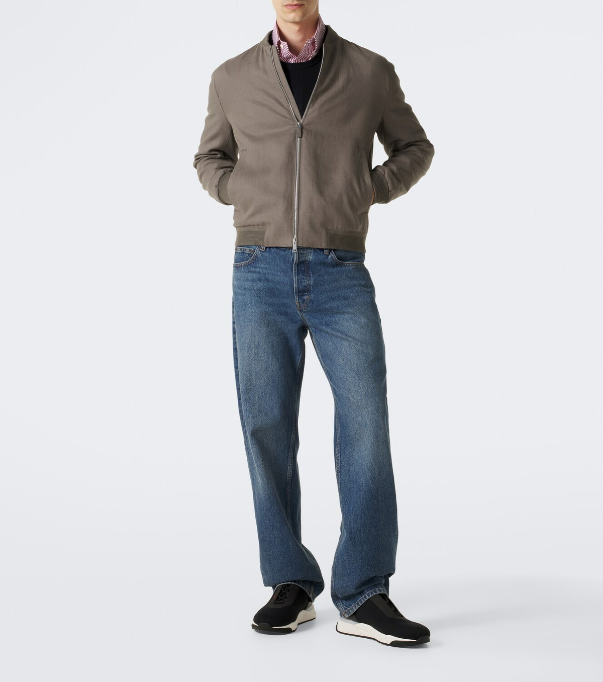 Santoni Leather-trimmed knitted sneakers