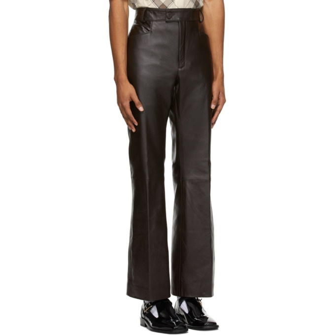 Black Flared Leather Trousers by Ernest W. Baker on Sale