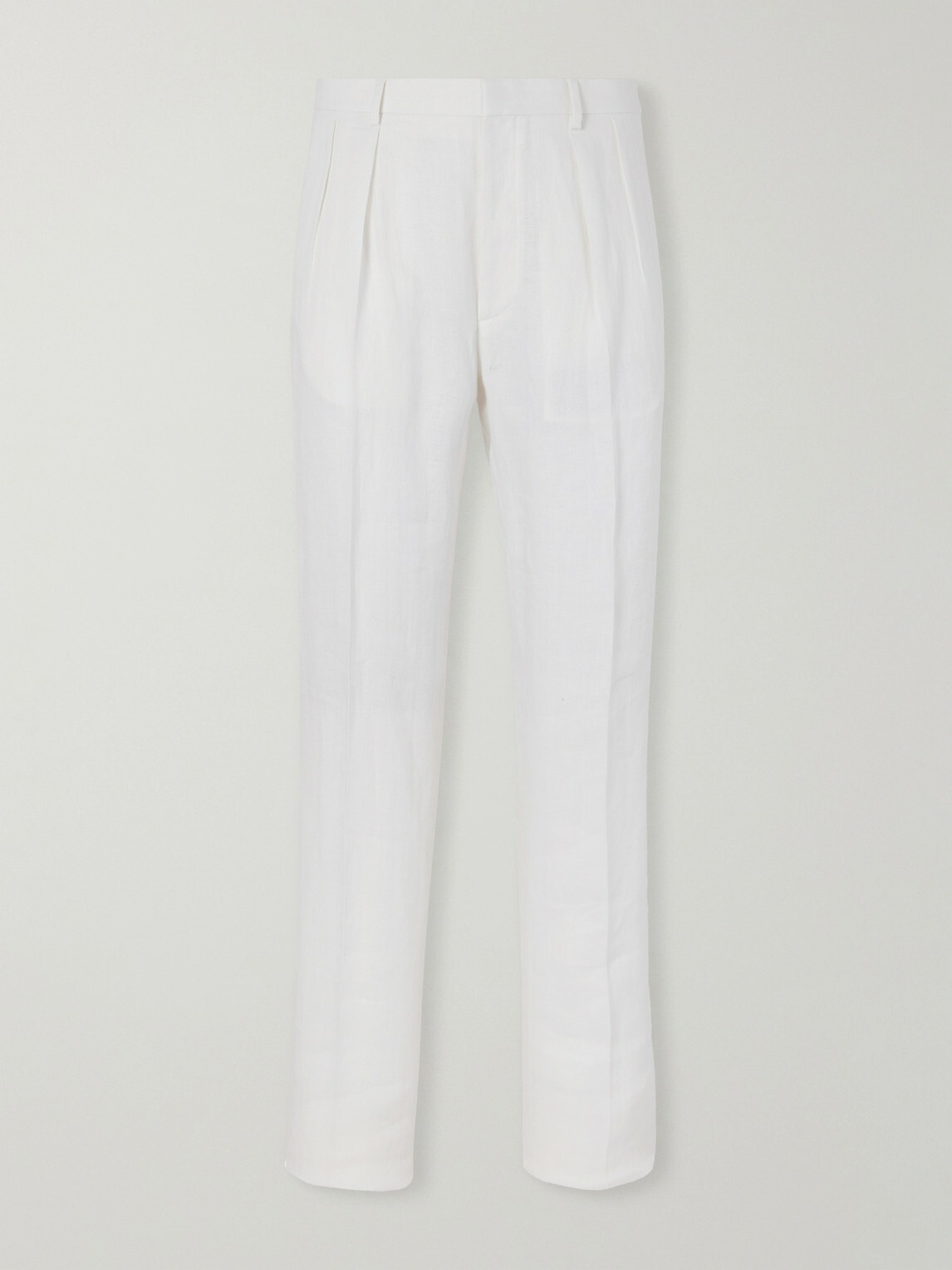 Ralph Lauren Purple label - Straight-Leg Pleated Herringbone Linen Trousers - White
