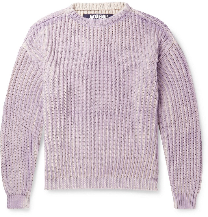 Photo: Jacquemus - Tie-Dyed Ribbed-Knit Cotton Sweater - Purple