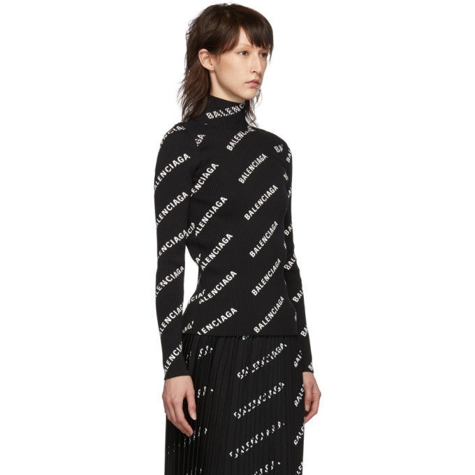 Balenciaga Black Rib Knit Logo Turtleneck Balenciaga