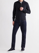 TOM FORD - Leather-Trimmed Merino Wool Half-Zip Sweater - Blue