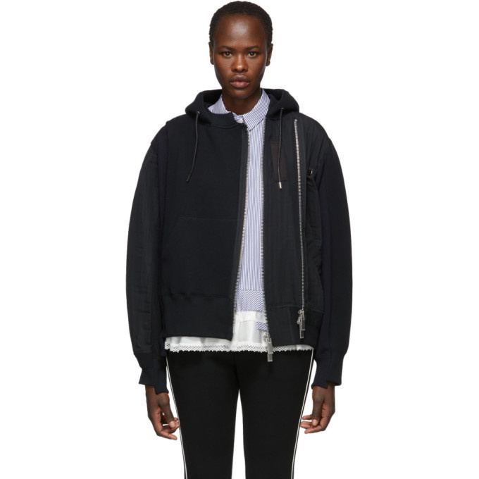 Photo: Sacai Black and Navy Sponge Sweat Hoodie