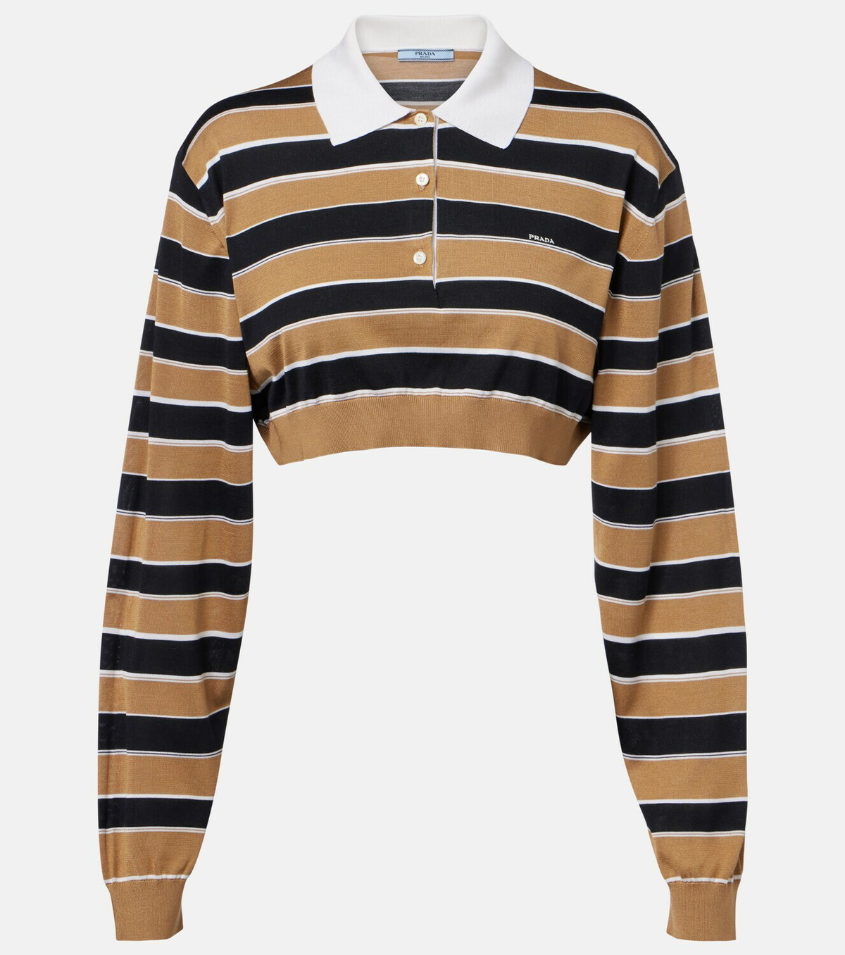Prada Striped cropped silk polo shirt