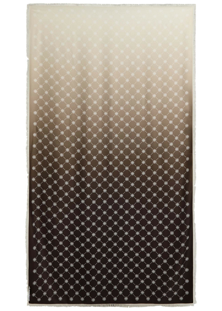 Tory Burch Monogram-print Silk Scarf - Brown - One Size