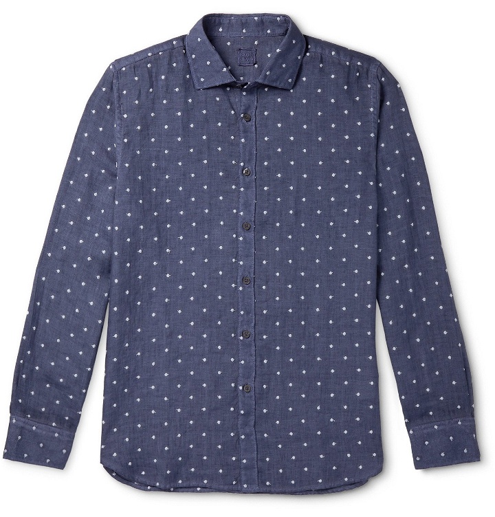 Photo: 120% - Polka-Dot Embroidered Linen Shirt - Blue