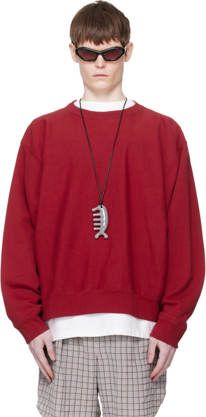 Photo: Hed Mayner Red Embroidered-Logo Sweatshirt