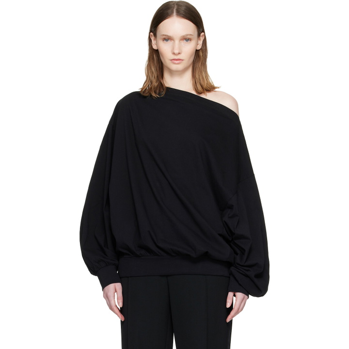 Photo: MM6 Maison Margiela Black Long-Sleeved Asymmetric Top