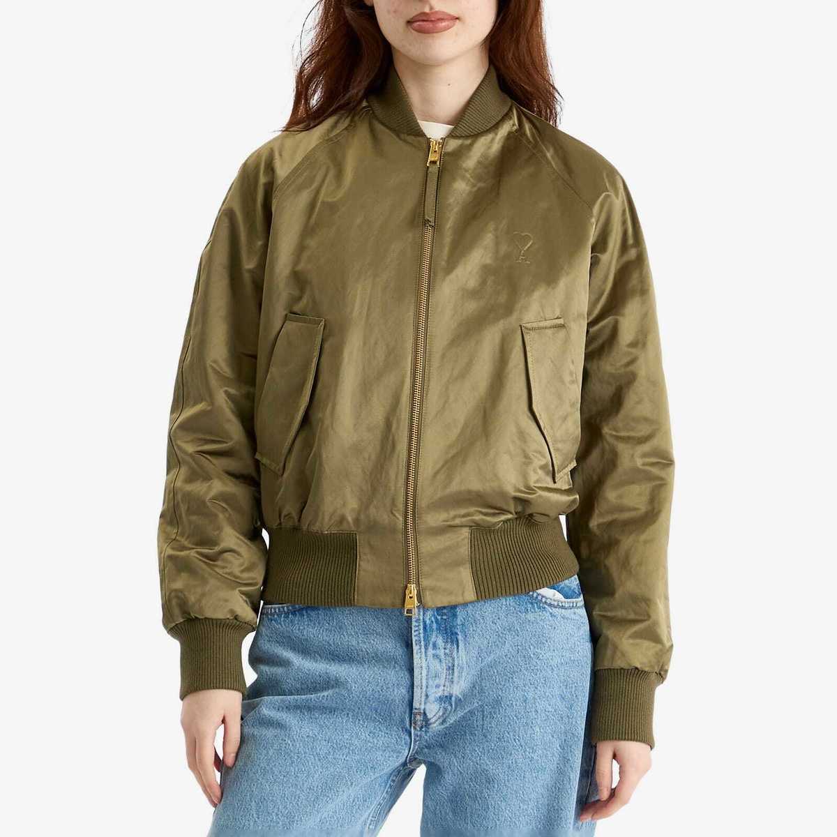 AMI Paris Women's De Coeur Bomber Jacket in Loden