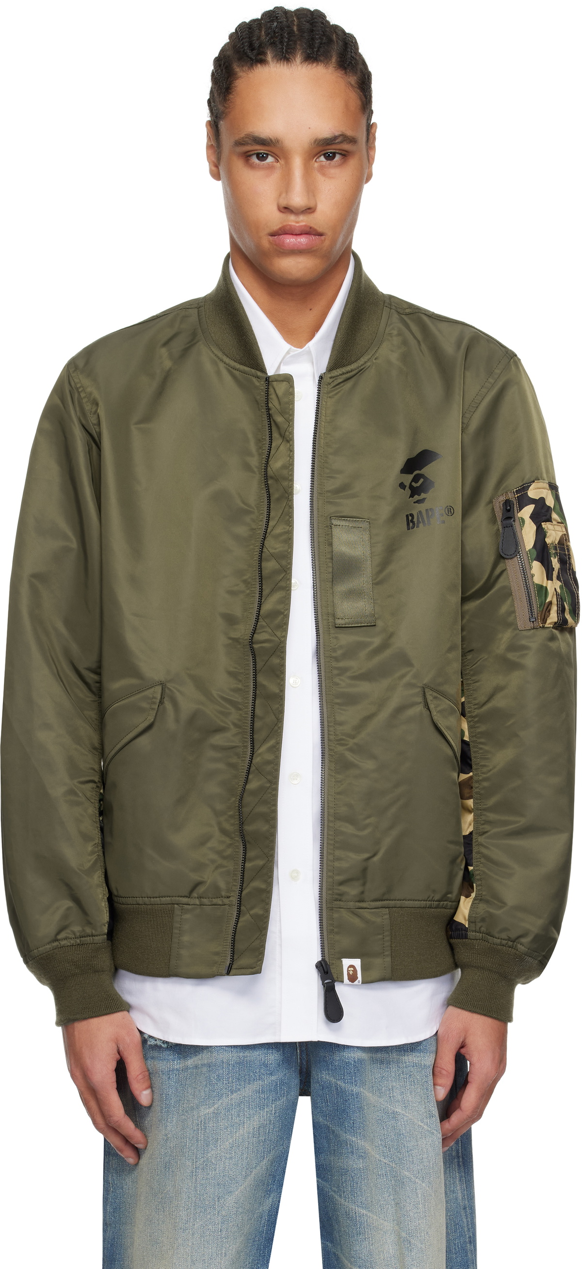 BAPE Khaki Shark MA-1 Bomber Jacket A Bathing Ape