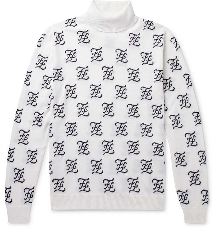 Photo: Fendi - Logo-Jacquard Wool Rollneck Sweater - White
