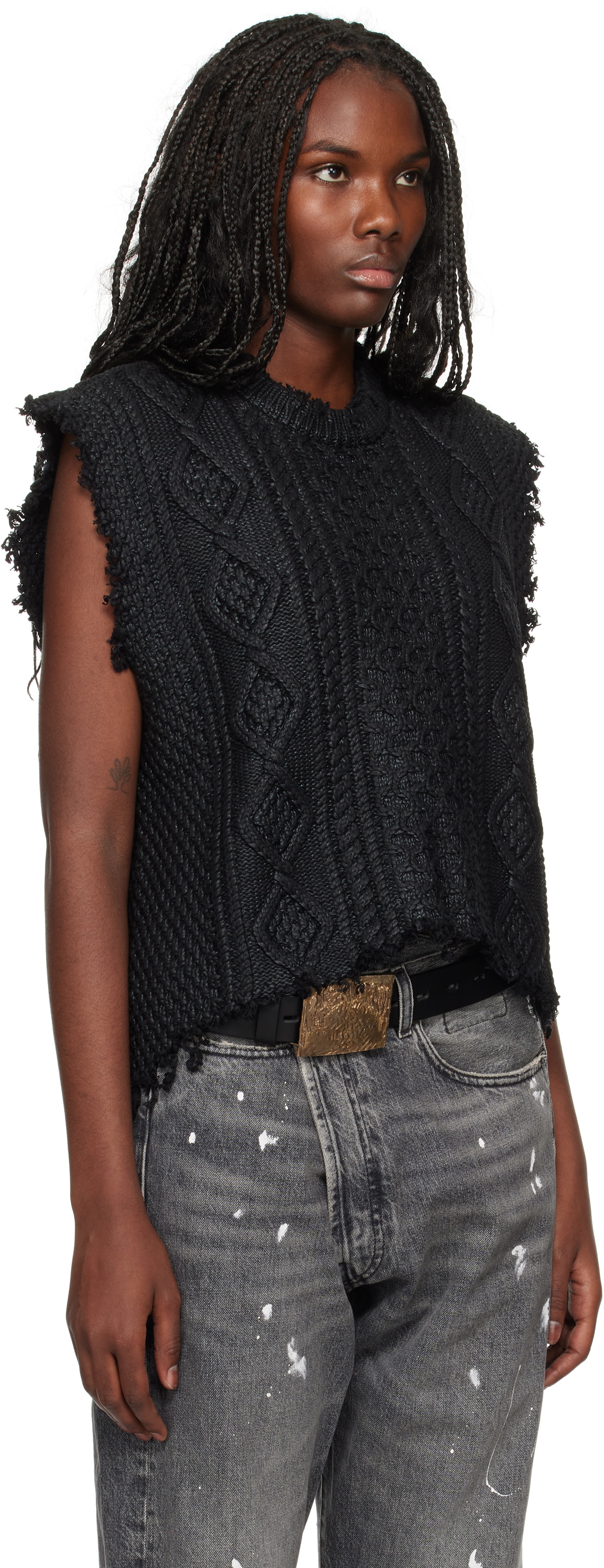 R13 Black Boyfriend Cable Sweater Vest
