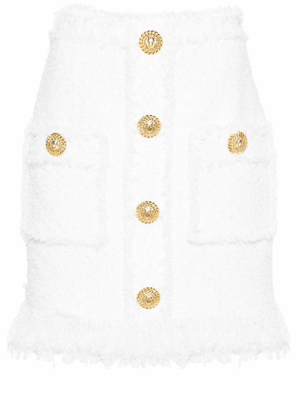 Balmain White Button-Up Tweed Skirt